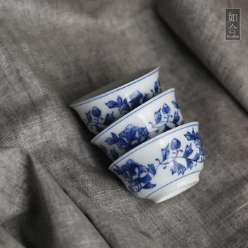 |plonos padangos, aukštos temperatūros keramikos underglaze spalva mėlyna ir balta porceliano kungfu arbatos puodelio arbatos puodelio Pu'er taurės mažosios taurės